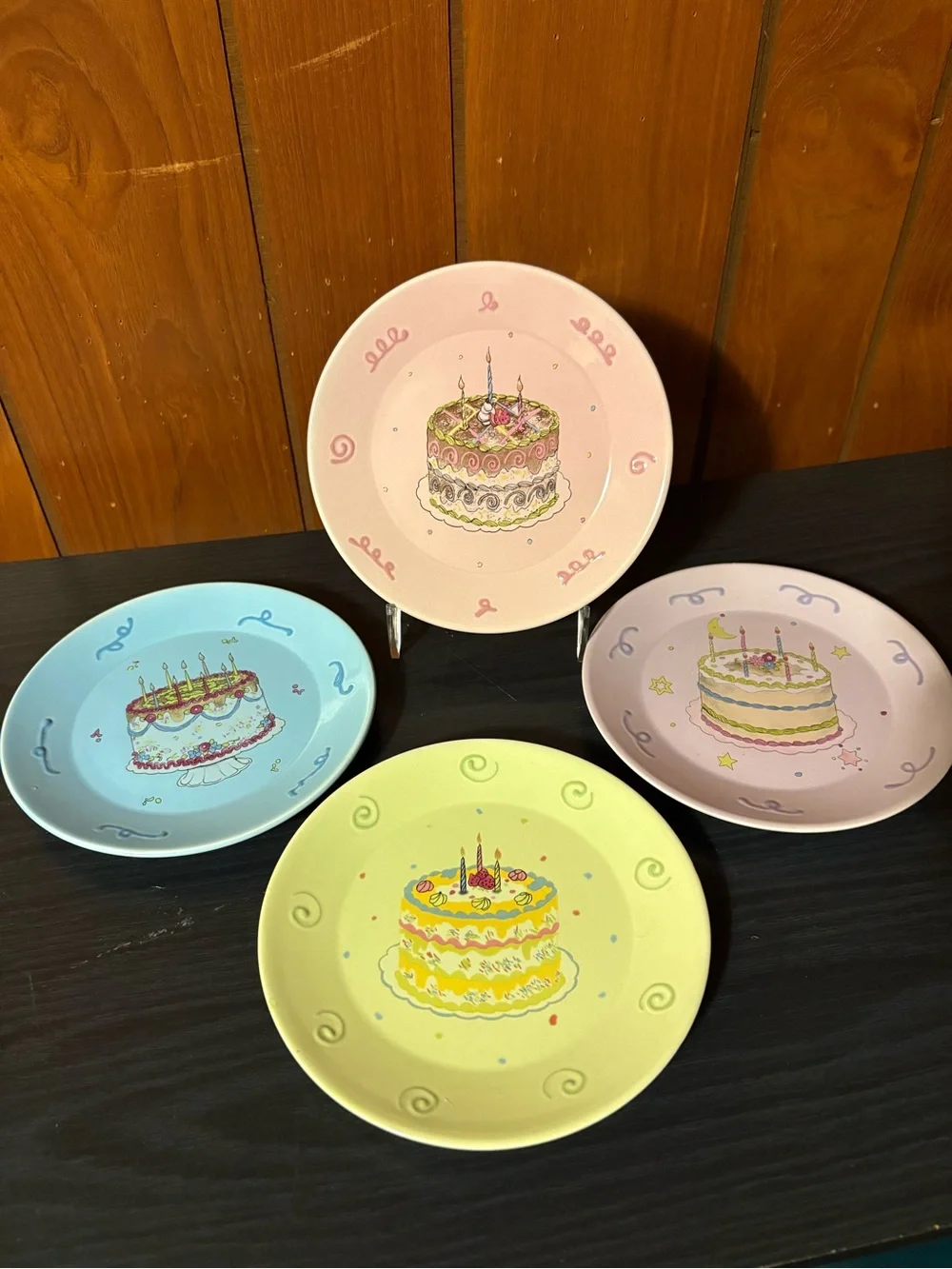 Vintage Avon Pastel Birthday Cake Dessert Plates - Pink, Blue, Yellow, Lavender
